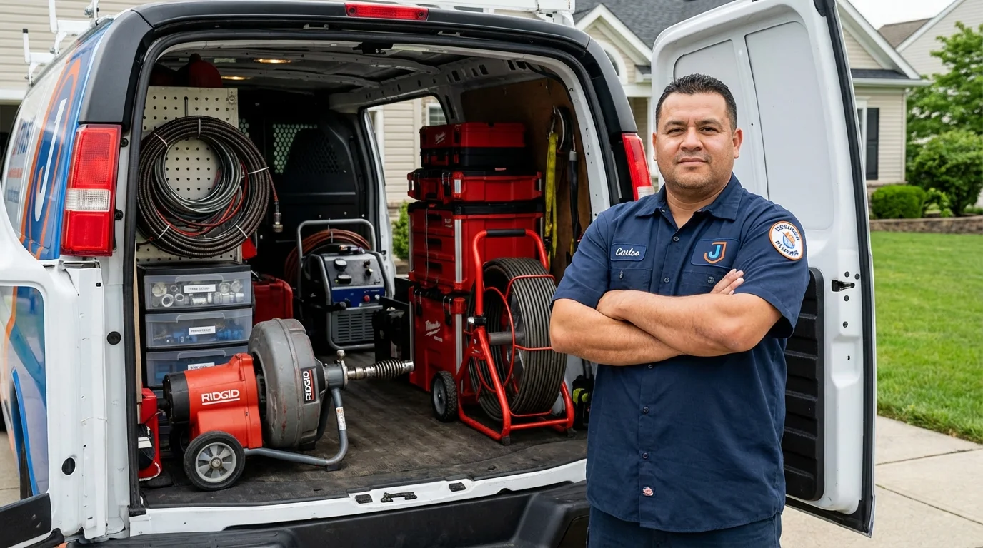 Professional drain cleaning equipment and Johns Plumbing LLC plumber in Saddle Brook